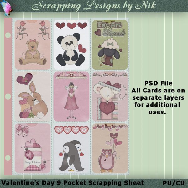 Valentine 9 Pocket Scrapping Sheet